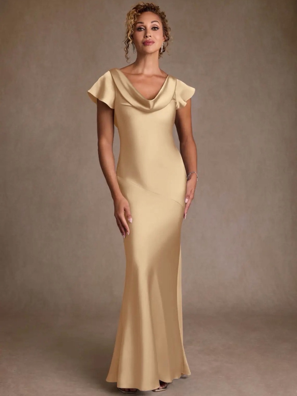 Azazie Shelby Dress Champagne Cowl Neck Slip Dress